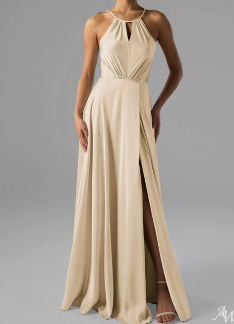 AW BRIDAL SZ 8 M champagne Fatima satin charmeuse formal maxi dress NEW B56